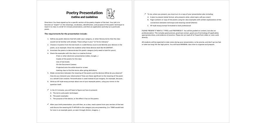 Download Poetry Presentation Outline and Guidelines Template