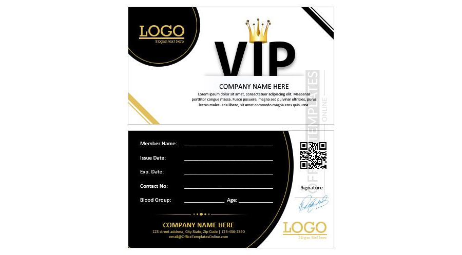 VIP Membership Card Format in MS Word