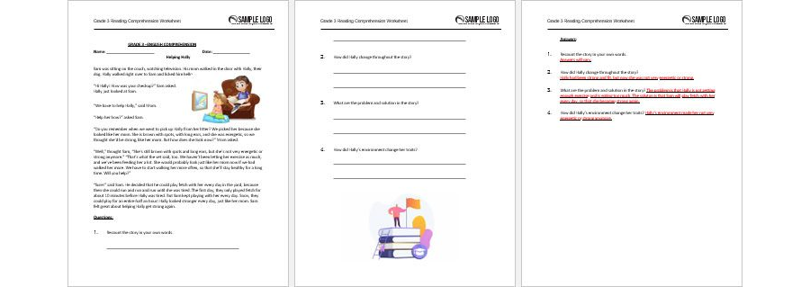 Grade 3 English Comprehension Worksheet Template for MS Word