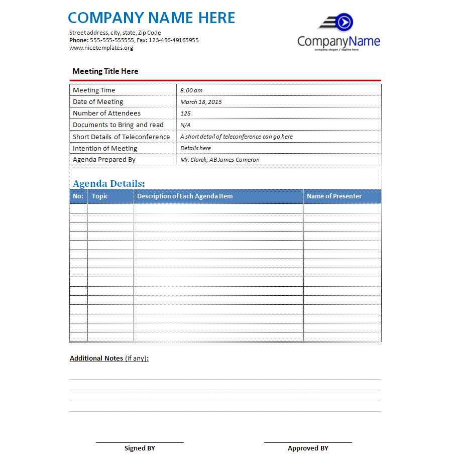 Download Sample Meeting Agenda Template in MS Word
