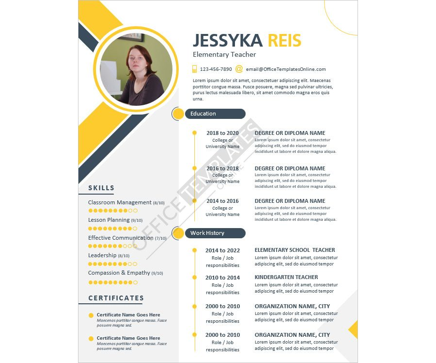 Elementary School Teacher Resume Template for MS Word