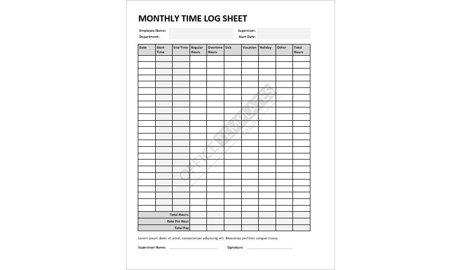Monthly Time Log Sheet Template