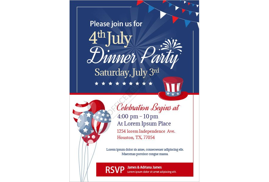 4th of July Special Dinner Party Invitation Template for MS Word