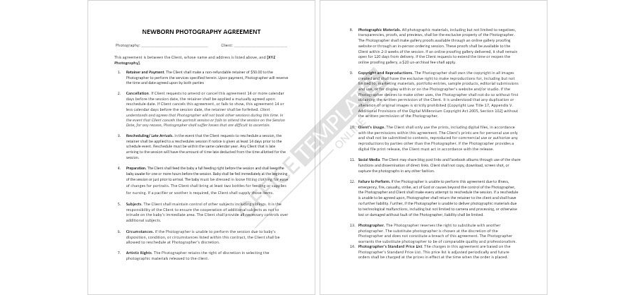 Newborn Photography Contract Template