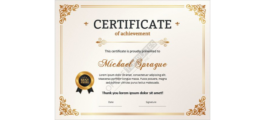 Download Sports Achievement Certificate Template for MS Word