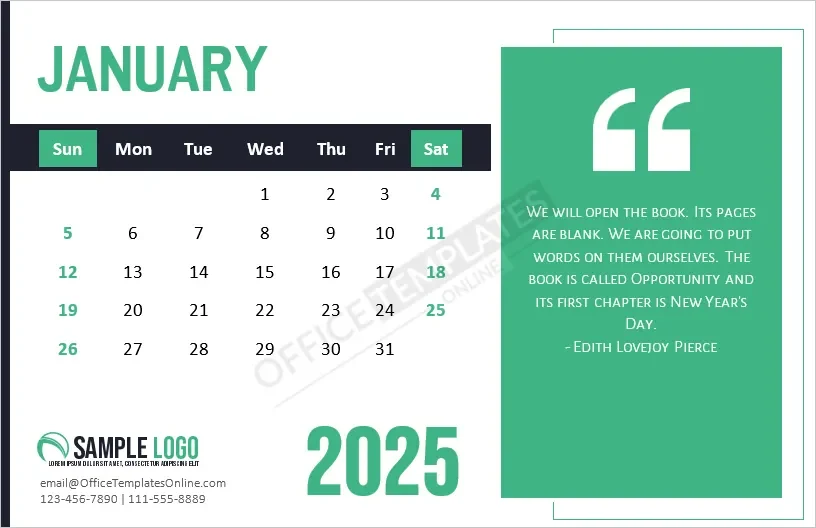 Download Awesome Month Calendar Template with an Inspirational Quote for each Month - MS Word Template