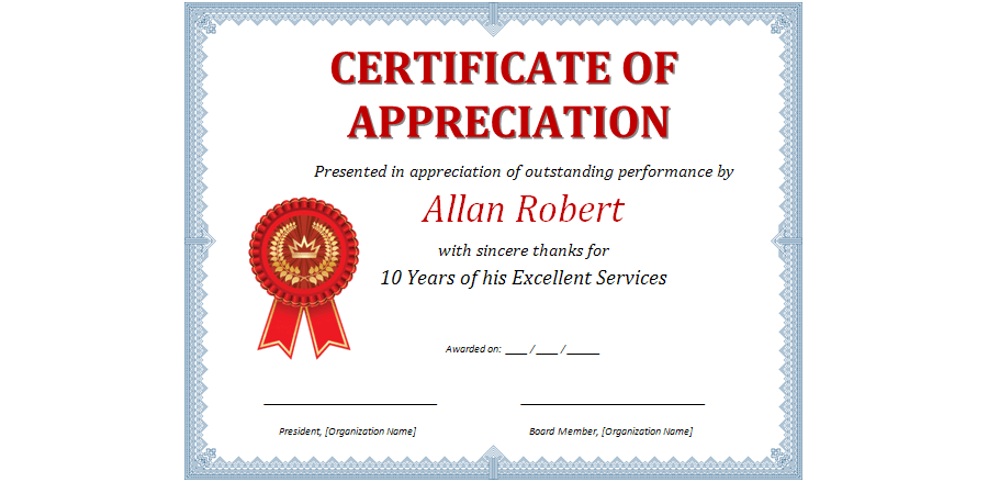 MS Word Certificate of Appreciation Template