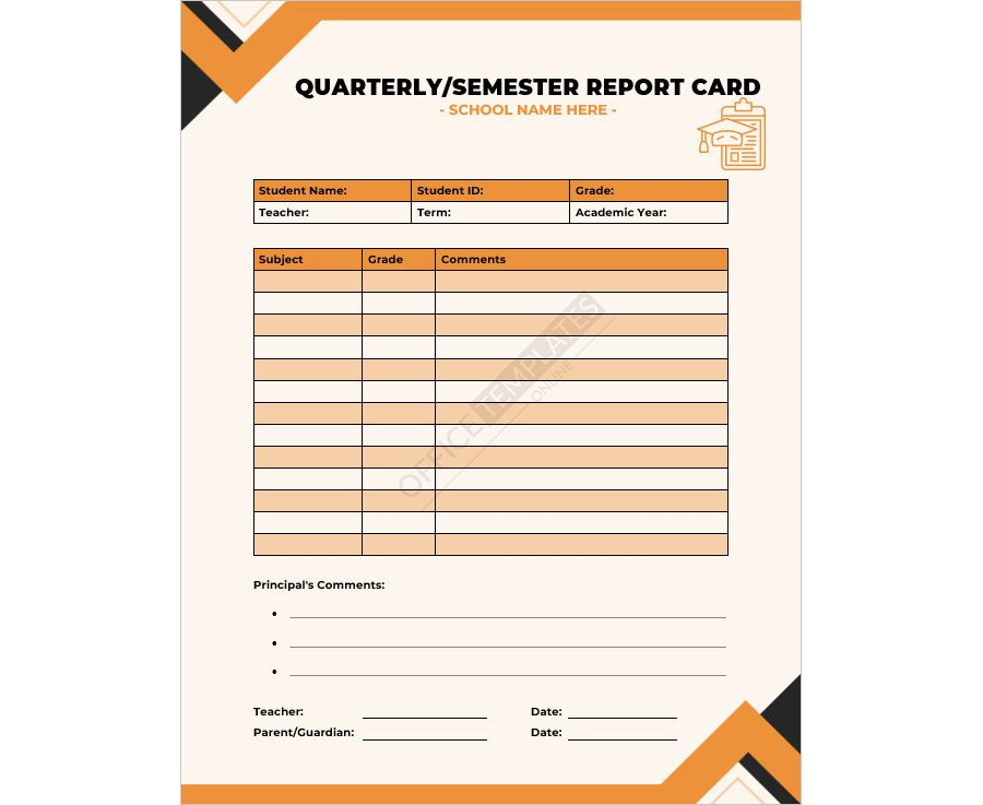 Quarterly/Semester Report Card Template