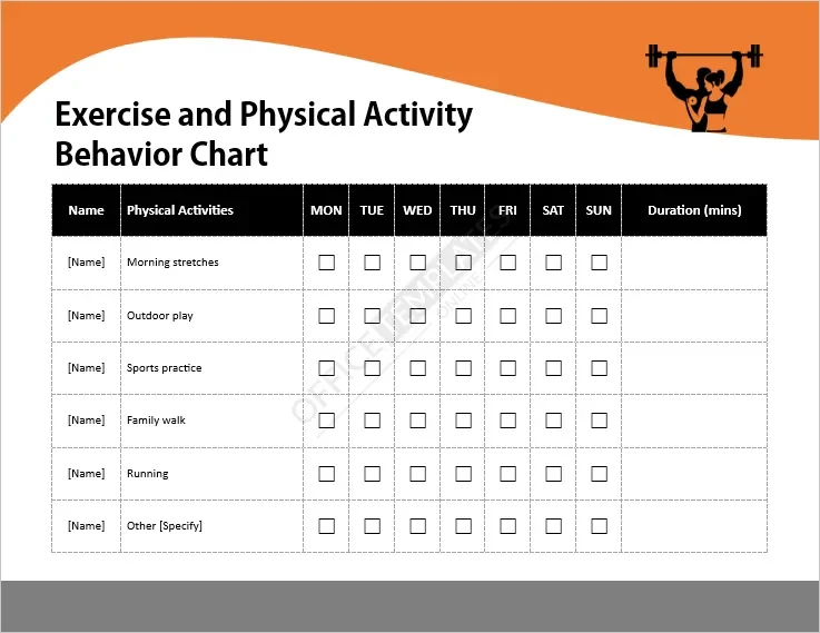 Exercise and Physical Activity Behavior Chart Template