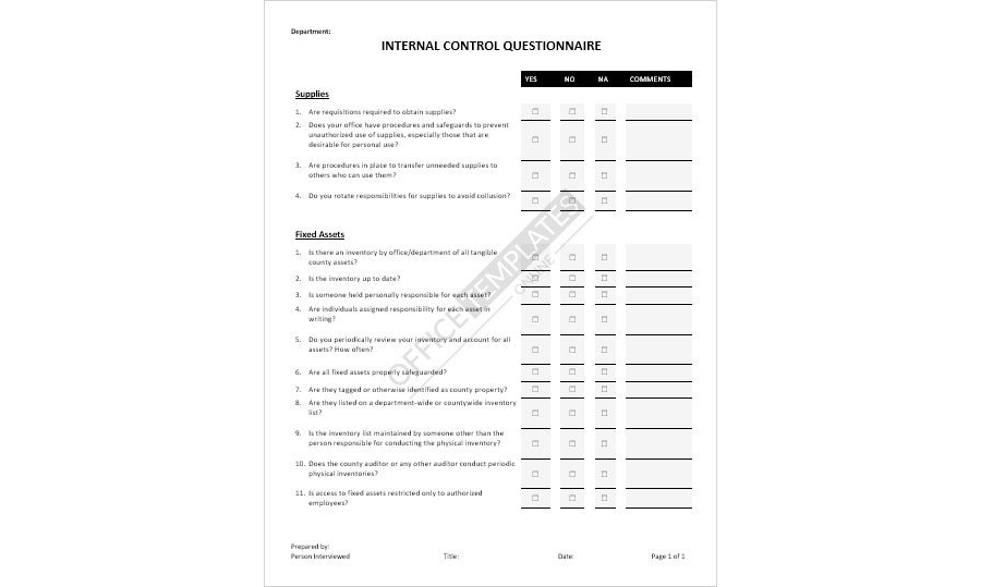 Internal Audit Checklist for Supplies and Fixed Assets in MS Word