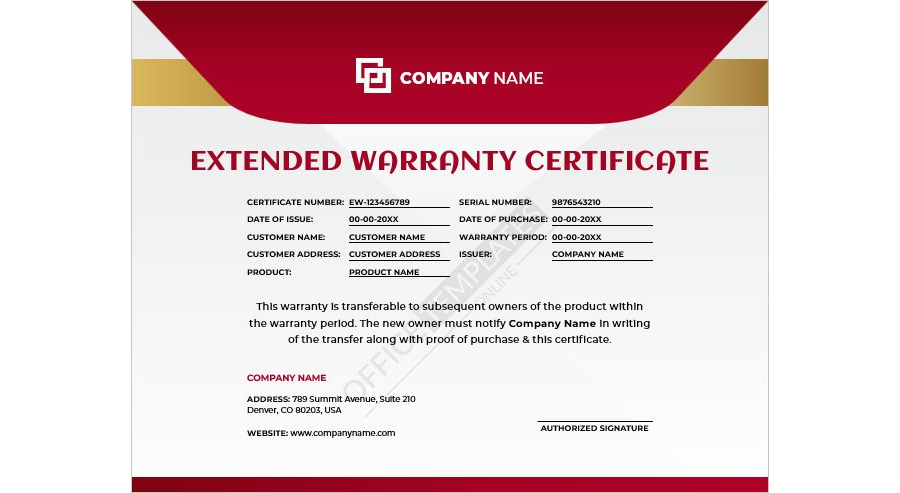 Extended Warranty Certificate Template