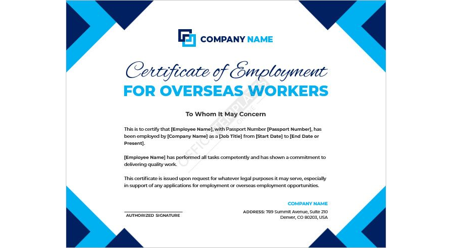 Certificate of Employment for Overseas Workers