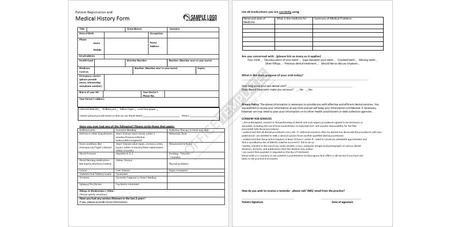 Medical Health History Form Format