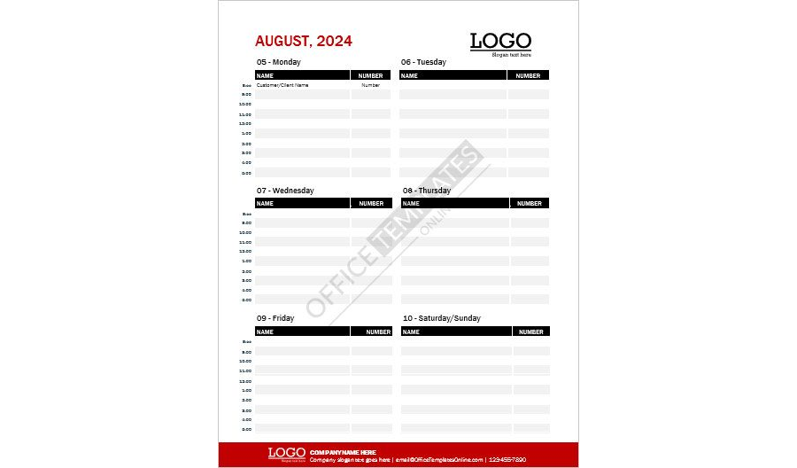 Download Weekly Appointment Calendar Template for MS Word