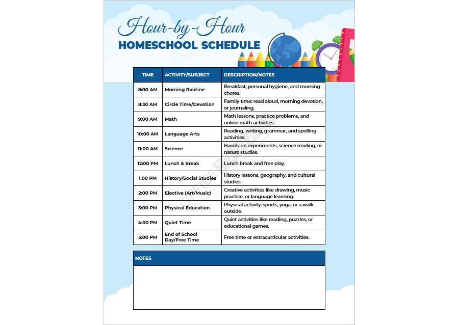 Hour-by-Hour Homeschool Schedule Template