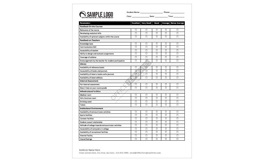 Download Student Feedback Card Format in MS Word