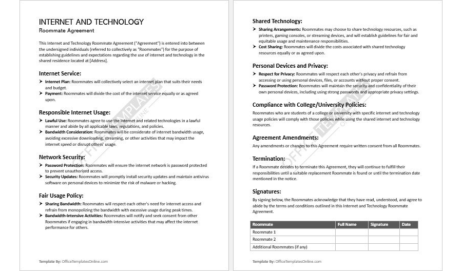 Internet and Technology Agreement Template