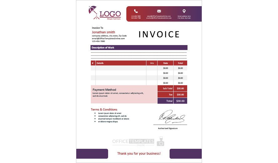 Download Photography Invoice Template for MS Word