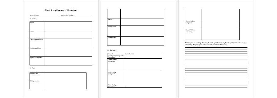 MS Word Template for Short Story Elements Worksheet