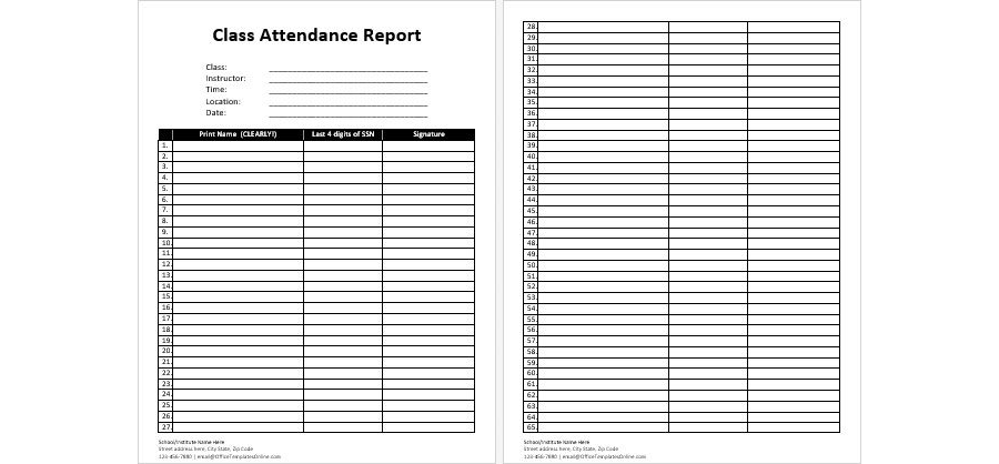 Download Class Attendance Report Template