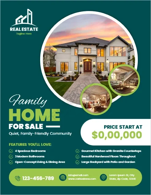 Family Home for Sale Flyer Template