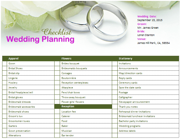 excel printable wedding planning checklist pdf