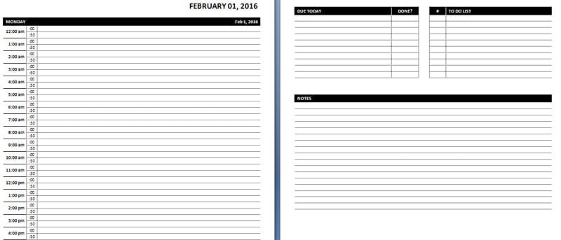 daily schedule template microsoft word