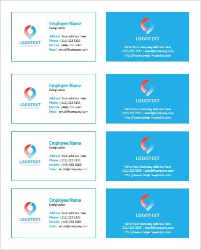 Front & Back Business Card In MS Word