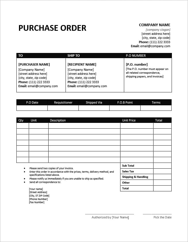 Purchase Order Template Customize for Your Business Needs