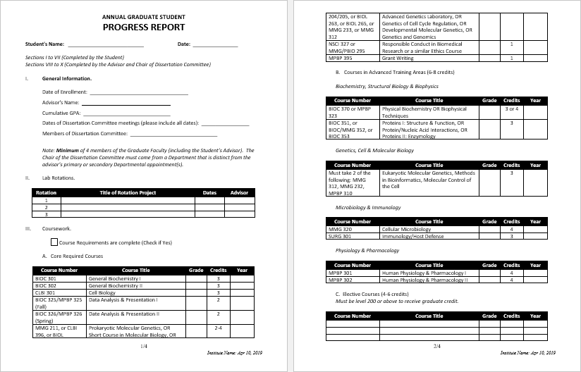 annual progress report format for phd