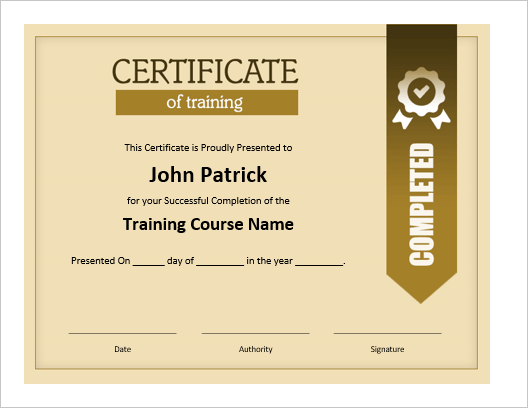 Training Certificate Template Word from officetemplatesonline.com