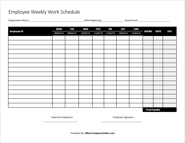 microsoft excel daily work schedule template