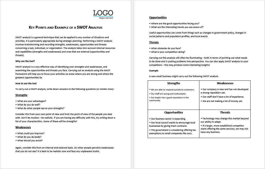 SWOT Analysis Key Points And Example In Ms Word