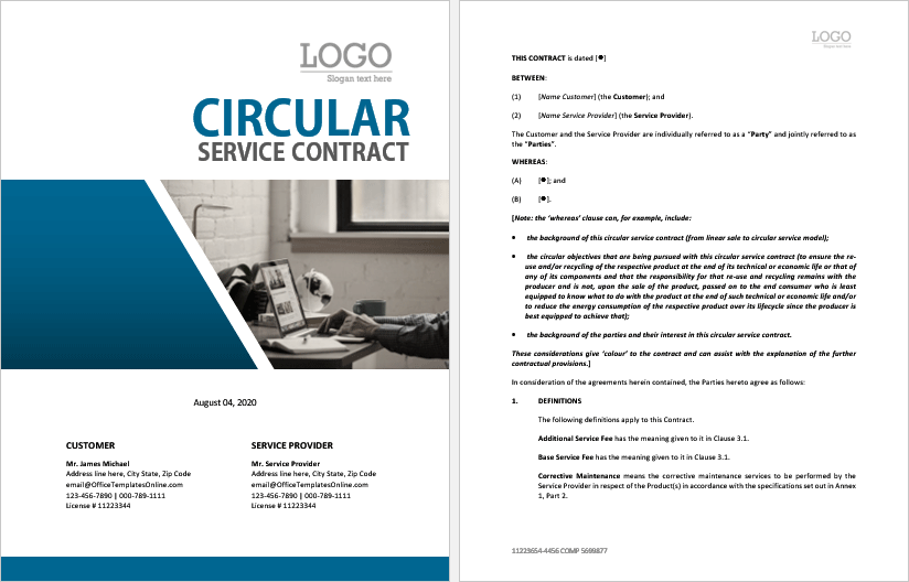 Circular Service Contract Template For Ms Word