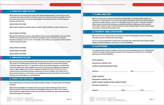 Colorful Social Media Marketing Proposal Template For Ms Word Sub Pages