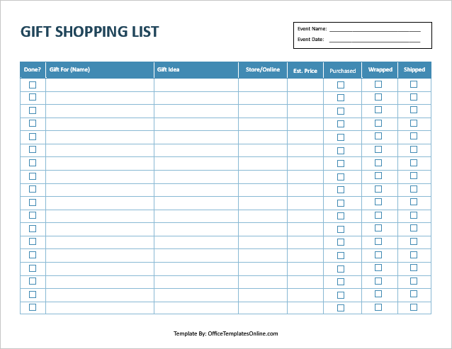 excel shopping list template