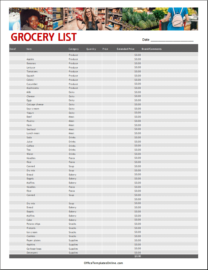 7 shopping list templates office templates online