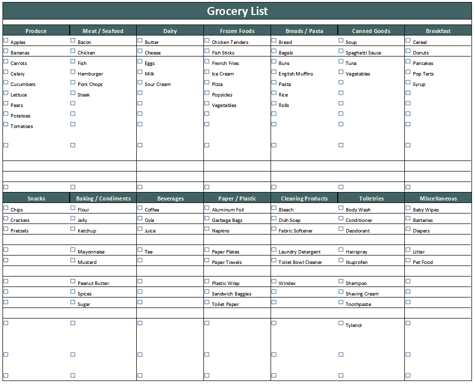 Grocery Shopping List Template Excel from officetemplatesonline.com