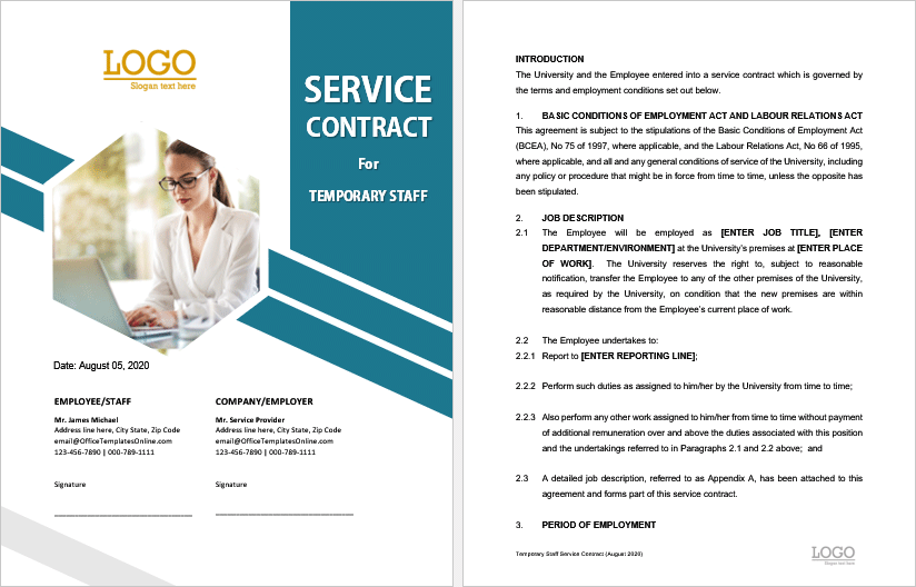 Temporary Staff Service Contract Template In Ms Word
