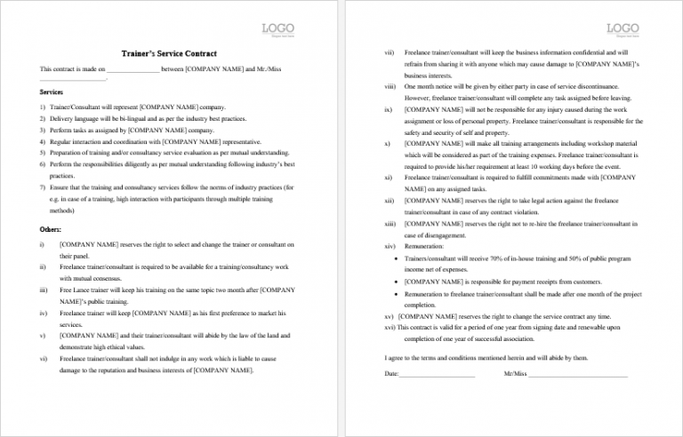 Sporting Guide Service Contract Letter Example 24+ Free Business Contract & Agreement Forms and Templates