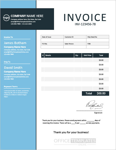 where is invoice template in word