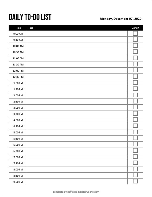 daily to do list template for word