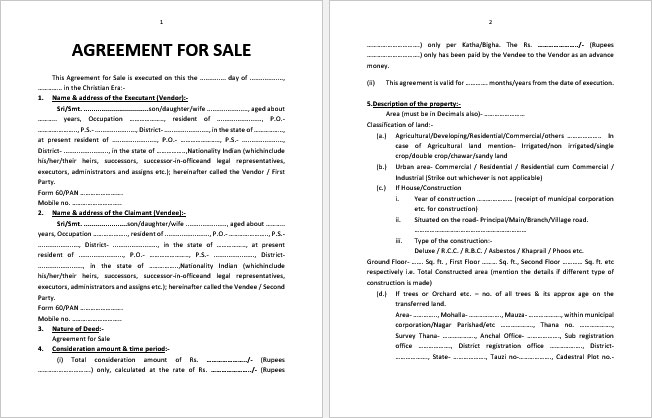 Land With Structure Agreement For Sale Template