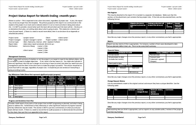 Project Monthly Status Report Template Best Professional Templates - Riset