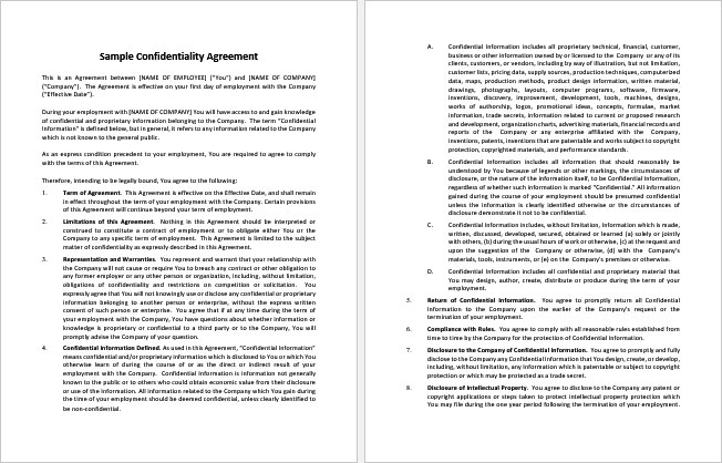 Sample Confidentiality Agreement Template