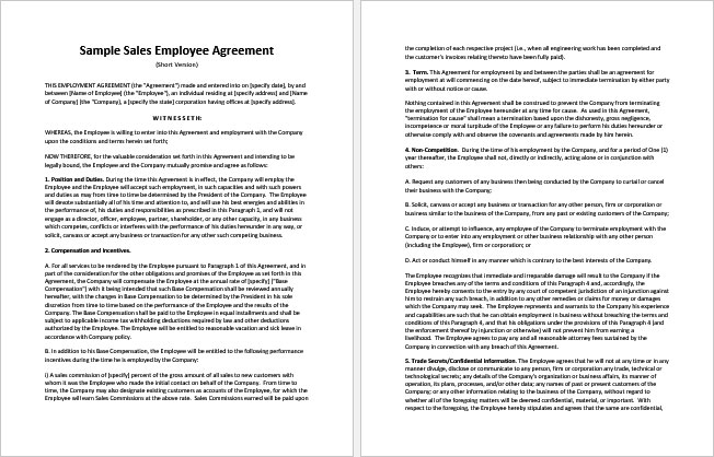 Sample Sales Employee Agreement