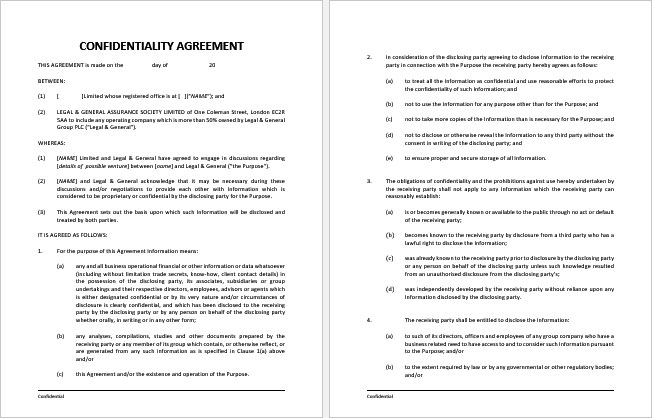Standard Confidentiality Agreement