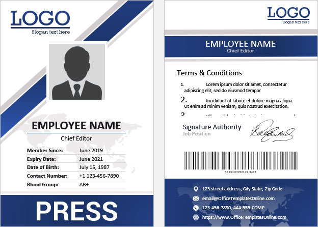 8+ Free Press ID Card (Pass Badge) Formats for MS Word