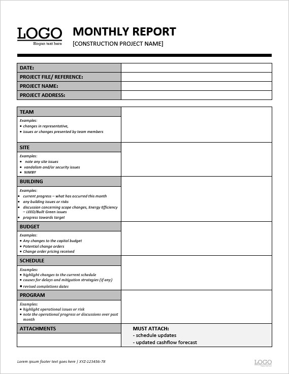 Construction Site Report Template