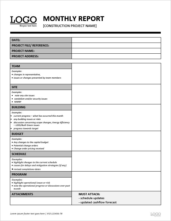 Information report. Reminder tender Template Construction.